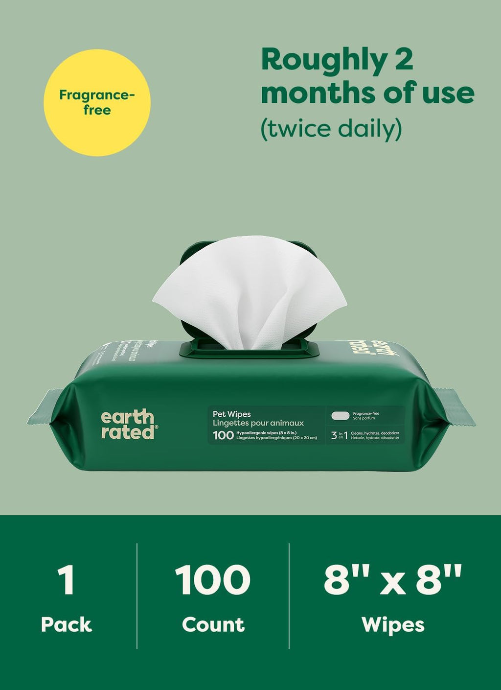 Earth Rated Dog Grooming Wipes (100 Count)