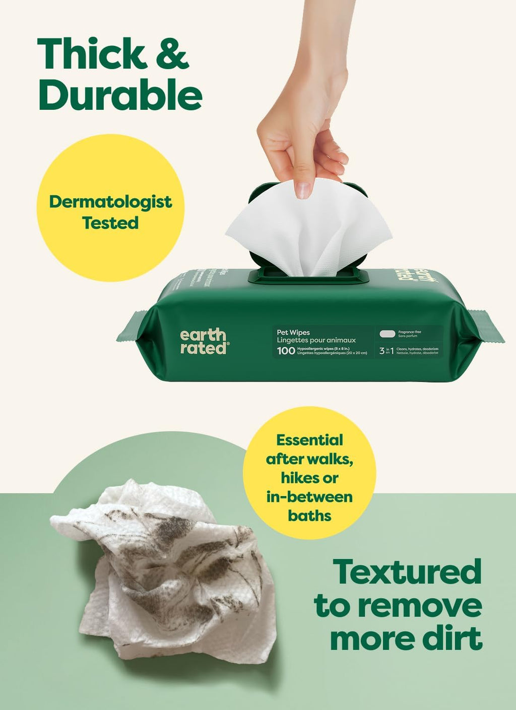 Earth Rated Dog Grooming Wipes (100 Count)